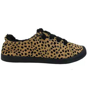 Jellypop Women's Varsity Sneakers Cheetah Print Fabric Faux Fur Lined